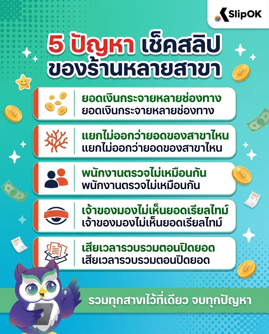 รวมปัญหาในการ เช็คสลิป ของร้านค้าที่มีหลายสาขา